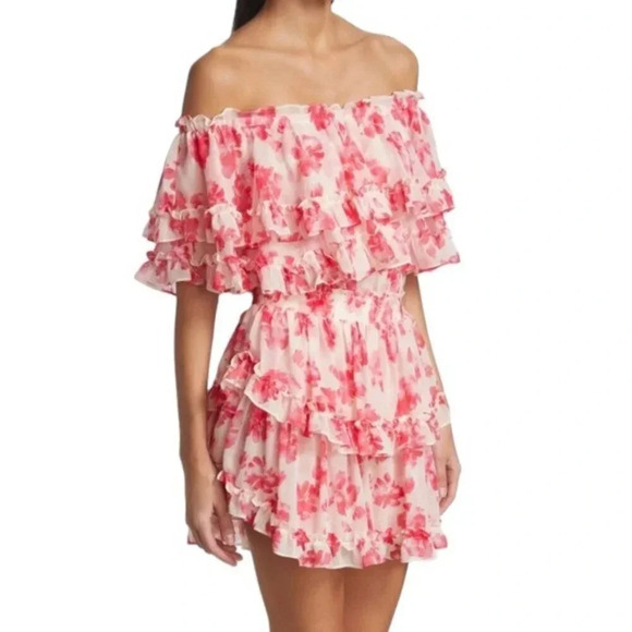 MISA LOS ANGELES Isella Floral Ruffle Georgette Mini Dress Pink White Size S NWT - Picture 15 of 16